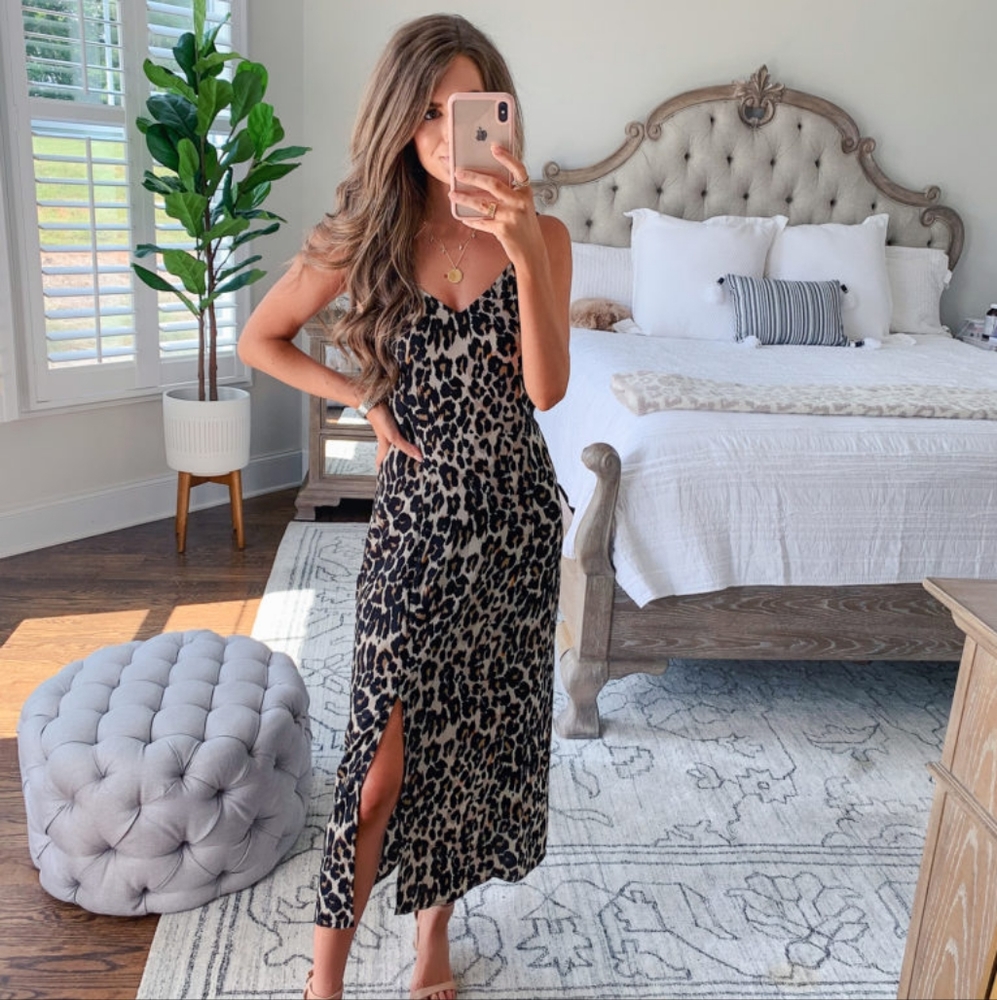 BP Leopard Print Slit Slip Dress